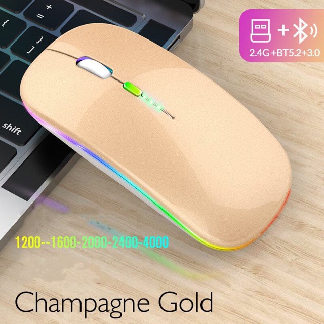Ratón inalámbrico Bluetooth con USB recargable RGB para ordenador portátil, PC, Macbook, ratón para juegos, 2,4 GHz, portátil