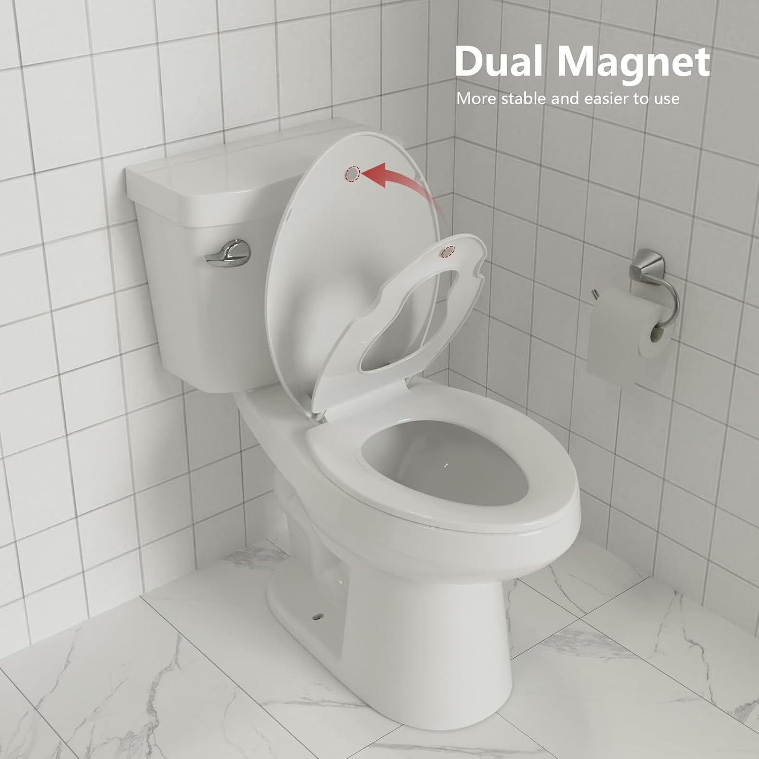 Toilet Seat Elongated,Toilet Seat with Toddler Seat Built in, Potty Training Toilet Seat Elongated Fits Both Adult and Child, with Soft Close, Easy Install and Clean - Elongated White