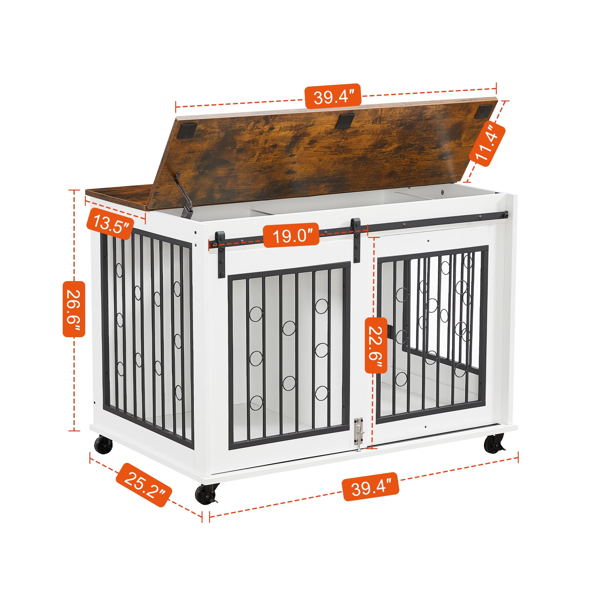 Pefilos 39" Sliding Door Dog Crate with Partition for Two Puppies, Furniture Style Dog Cage with Wheels, Brown Countertop Dog House Kennel for Indoor Dogs, White Pefilos 39" Sliding Door Dog Crate with Partition for Two Puppies, Furniture Style Dog Cage with Wheels, Brown Countertop Dog House Kennel for Indoor Dogs, White