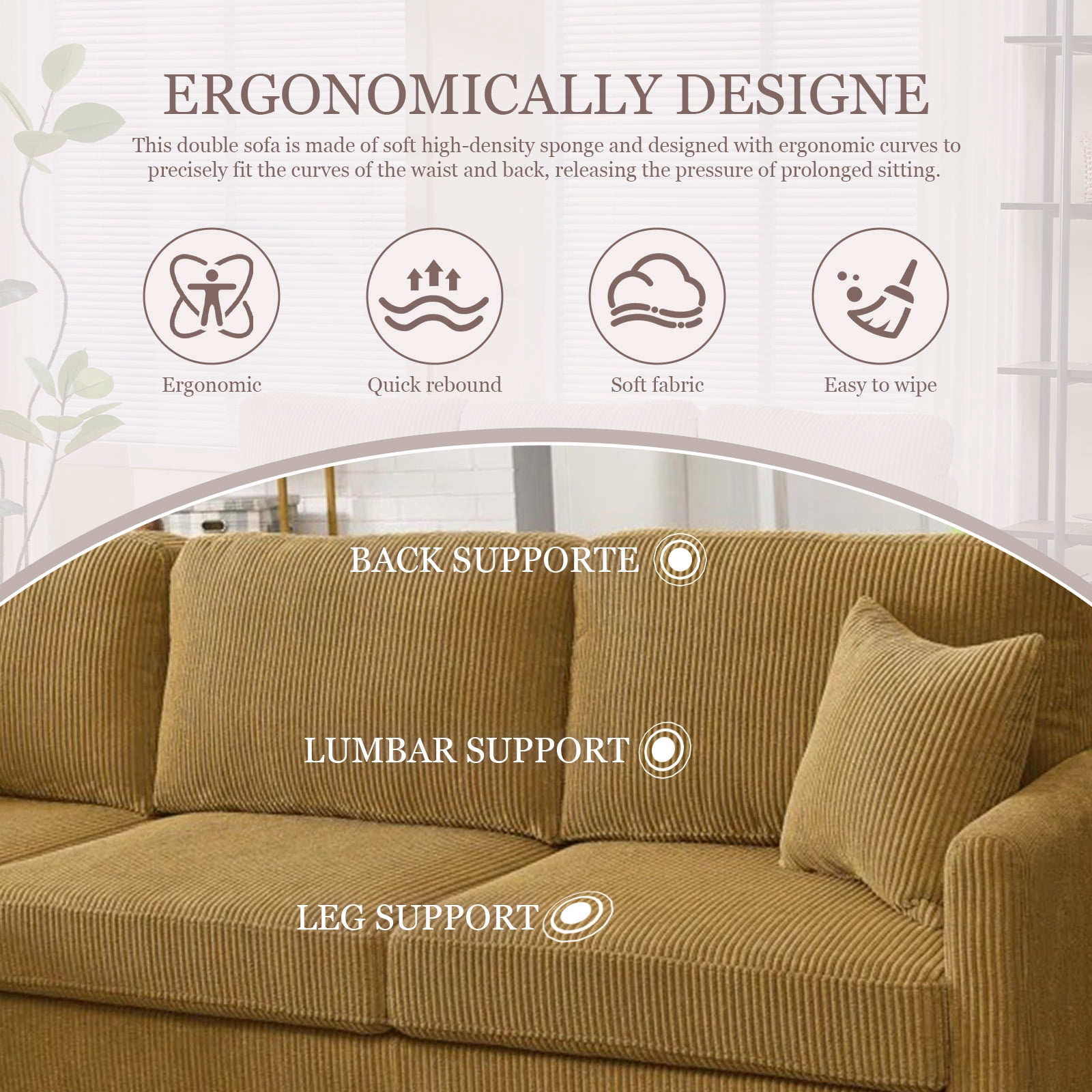 MOONMISS 93" Sectional Sofa , L-Shaped 3-Seat Sofa Couch with Chaise for Livingroom,Yellow
