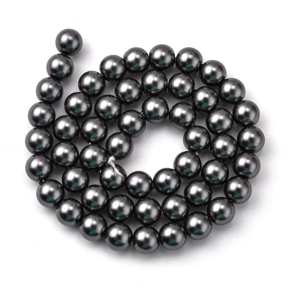 Eco-Friendly Glass Pearl Beads Pearlized Round Dark Gray 8mm Hole: 1.2~1.5mm 52pcs/Strand 16''(40.64cm)