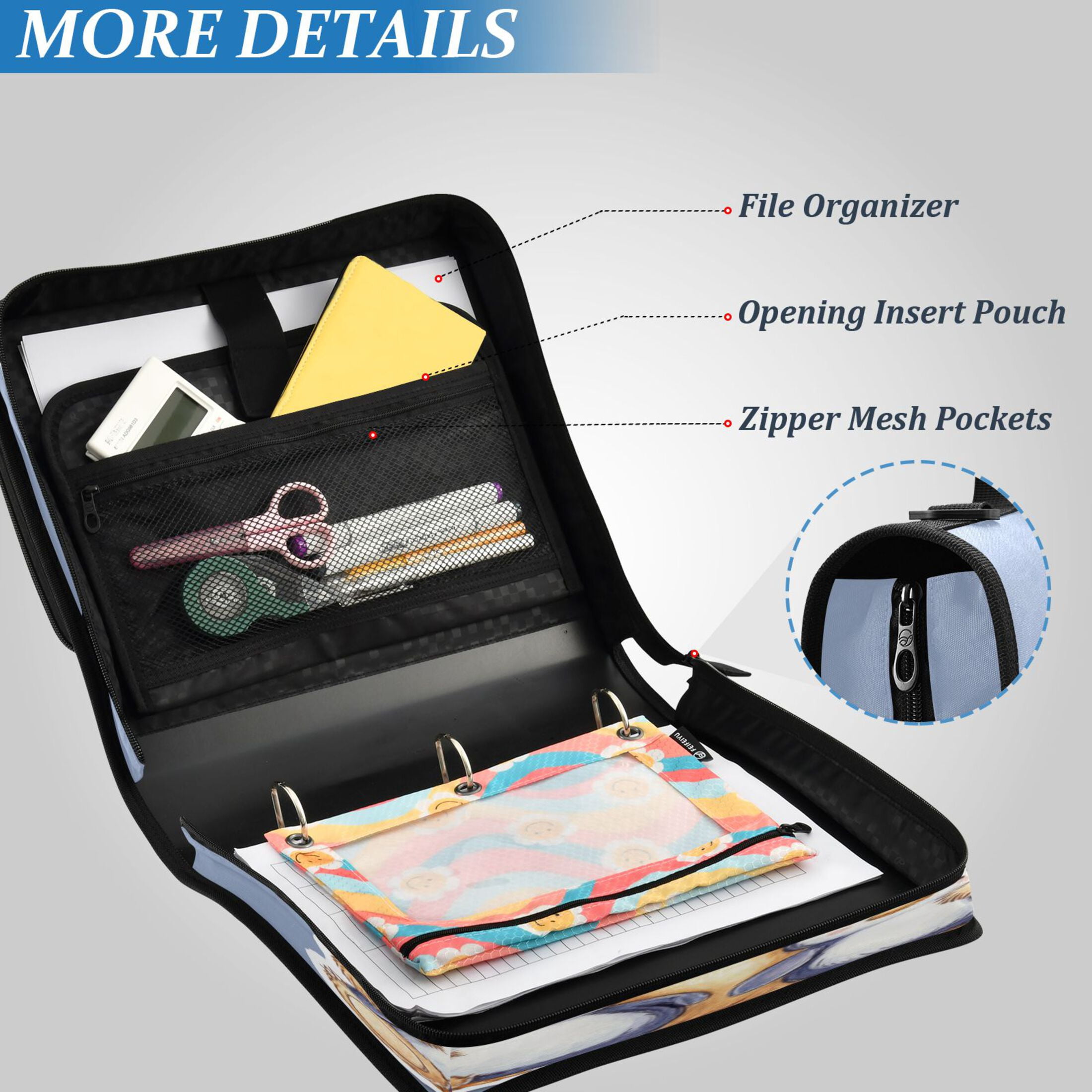 Zipper Binder 3 Rings Stationery Office Files Daily Organizer File Folder Storage Bag Brown Bear Penguin Fridge Magnet
