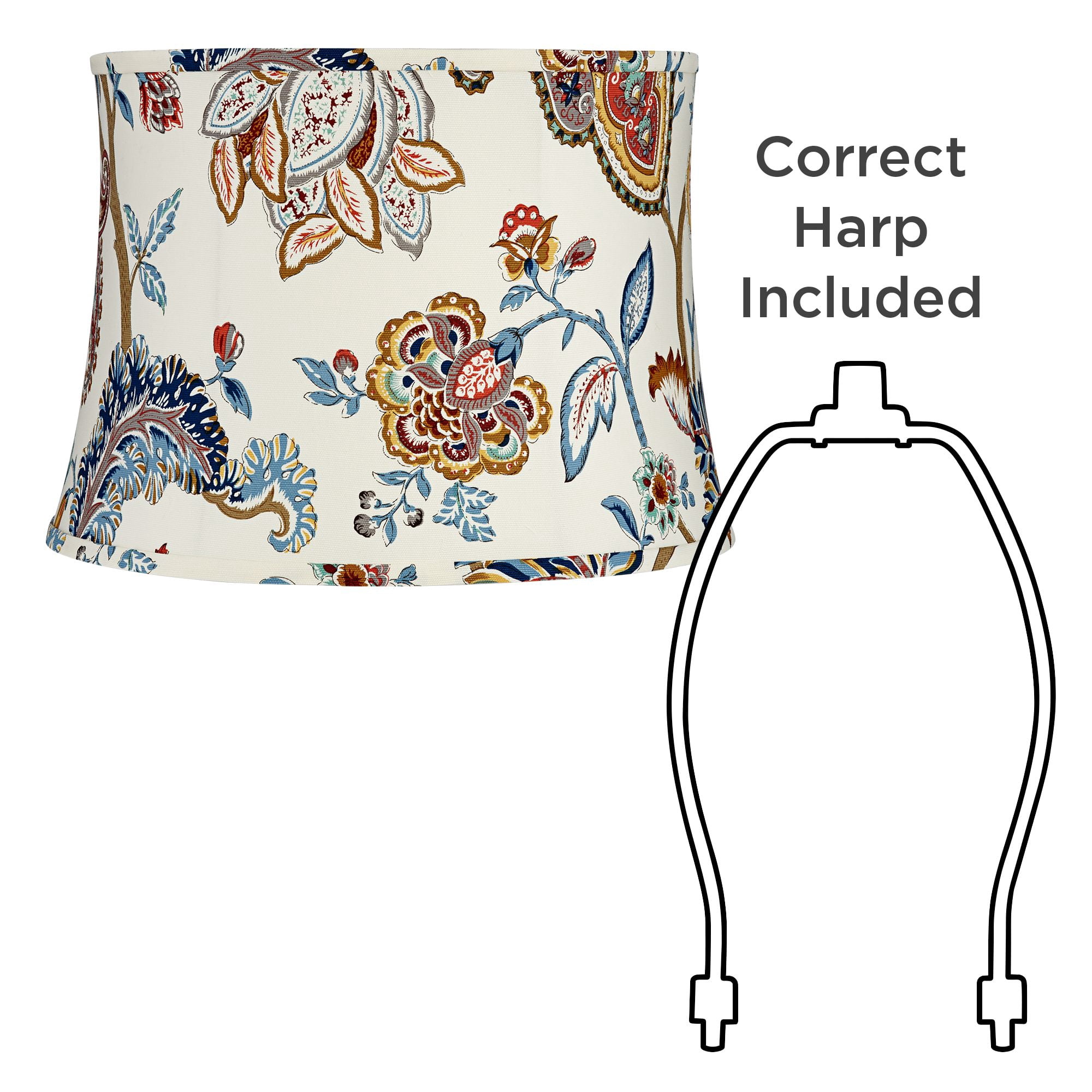 Springcrest Set of 2 Drum Print Lamp Shades Multi-Color Paisley Medium 14" Top x 16" Bottom x 11.5" High Spider Harp and Finial