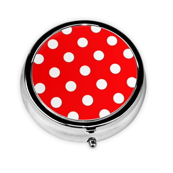 Polka Dot Red Round Pill Box Small Pill Case For Purse Pocket Medicine Organizer Travel Pillbox Portable Pill Container