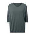 thumbnail image 4 of Women's Spring Casual 3/4 Sleeve V Neck Loose Knit Sweater Top - Solid Color Pullover - M-XXL, 4 of 5