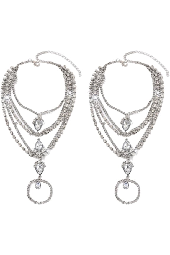 Crystal Layered Foot Chain Anklet Barefoot Sandals for Women Cubic Zirconia Bohemian Anklet with Toe Ring Beach Wedding Foot Jewelry