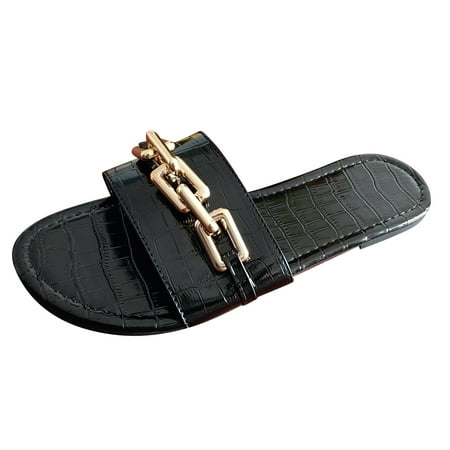 

Women s Summer Flat Round Toe Slippers Outdoor Chain Decor Slip On Shoes