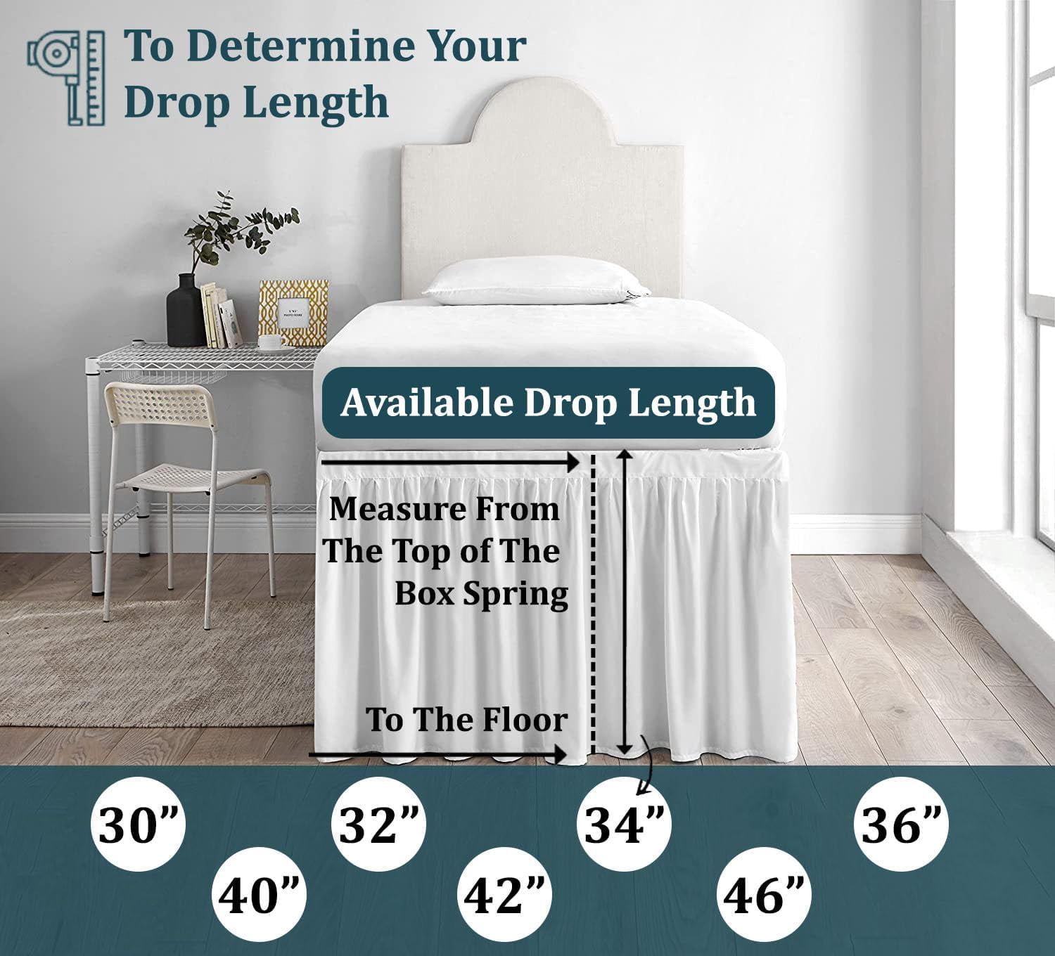 Dorm Room Bed Skirt - College Dorm Bed Skirt - Twin XL, Extra Long - 40 Inch Drop - 100% Microfiber - White