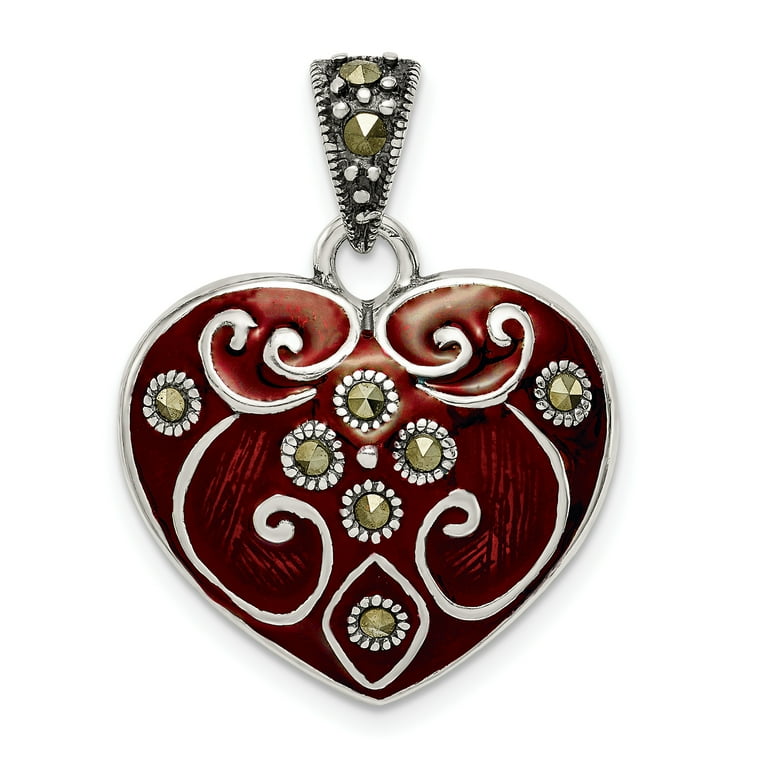Sterling Silver Red Enamel & Marcasite Heart Pendant Sterling Silver Red Enamel & Marcasite Heart Pendant