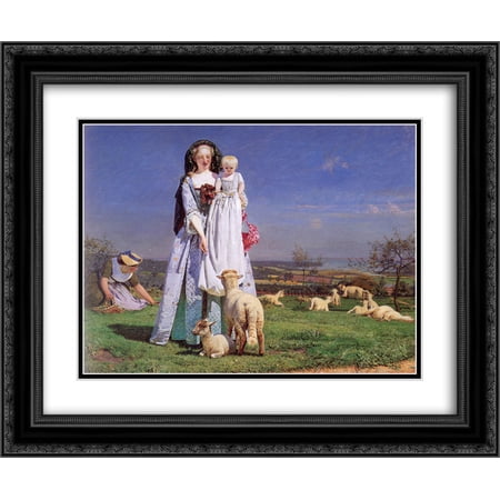 Ford Madox Brown 2x Matted 24x20 Black Ornate Framed Art Print 'Pretty Baa-Lambs'