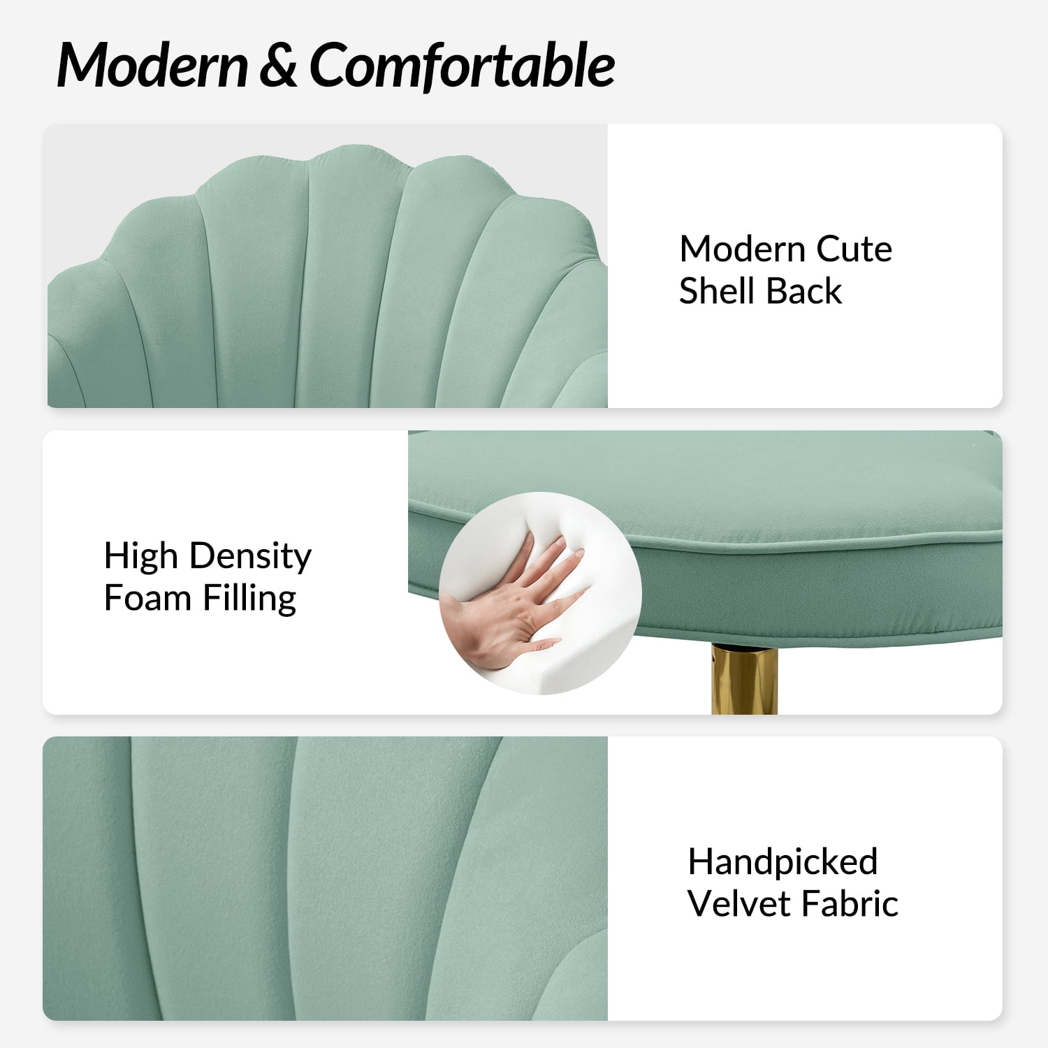 Vanity Makeup Desk Chair Velvet Shell Backrest Home Office Chair Upholstered Swivel Adjustable Gold Metal Base Bedroom Sage