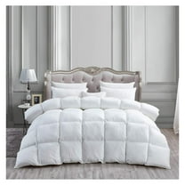 Luxurious King Size Goose Down Fiber Comforter Duvet Insert, 100% Egyptian Cotton Cover, 70 oz. Fill Weight Comforter (King, White Stripe)