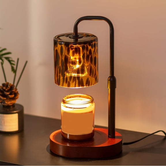 Candle Warmer Lamp, Dimmable Candles Warming Lamp with Timer and Tortoise Shell Glass Shade, Height Adjustable Burner, Vintage Home Decor