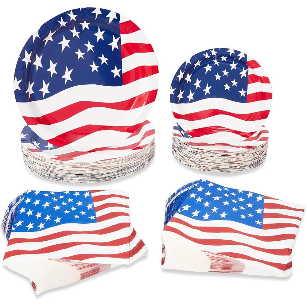 Serves 50 Patriotic Party Supplies, 200pc American Flag Paper Plates