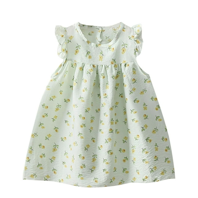 Odeerbi Niñas Verano Algodón Vestido Tanque Floral Volantes Vestido Sol Sin Mangas Transpirable Vestido Princesa