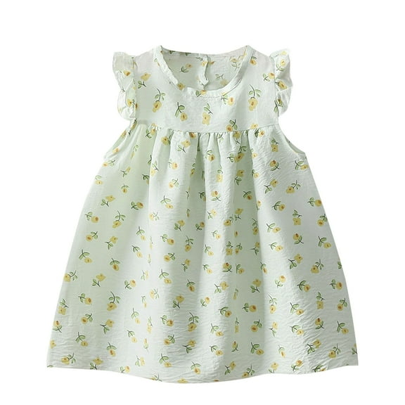 Loopsun Toddler Summer Dresses, Girl's Sleeveless Printed Dress Fashionable and Princess Dress Breathable Comfortable Dress Green 3-5 Years