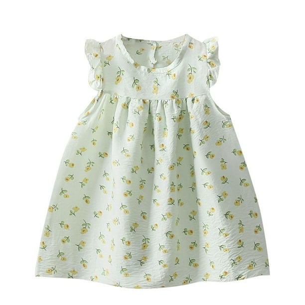 Odeerbi Niñas Verano Algodón Vestido Tanque Floral Volantes Vestido Sol Sin Mangas Transpirable Vestido Princesa