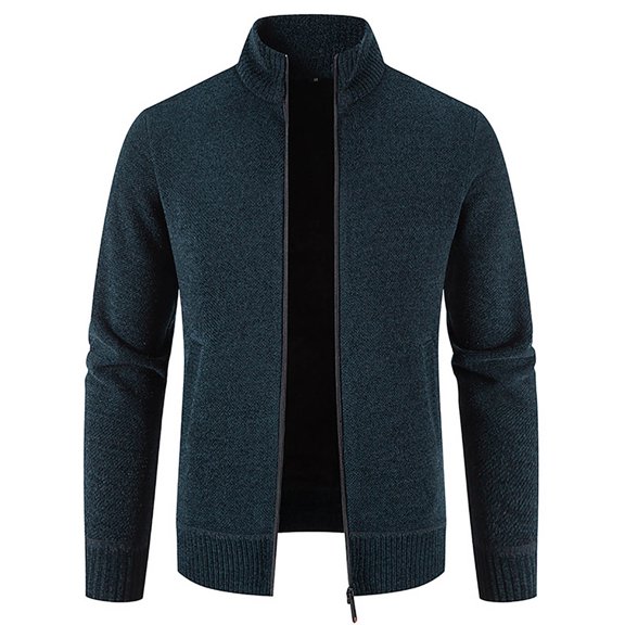 IROINNID Men's Long Sleeve Plush Short Jacket Solid Color Leisure Autumn And Winter Stand Collar Sweater Fleece Jacket