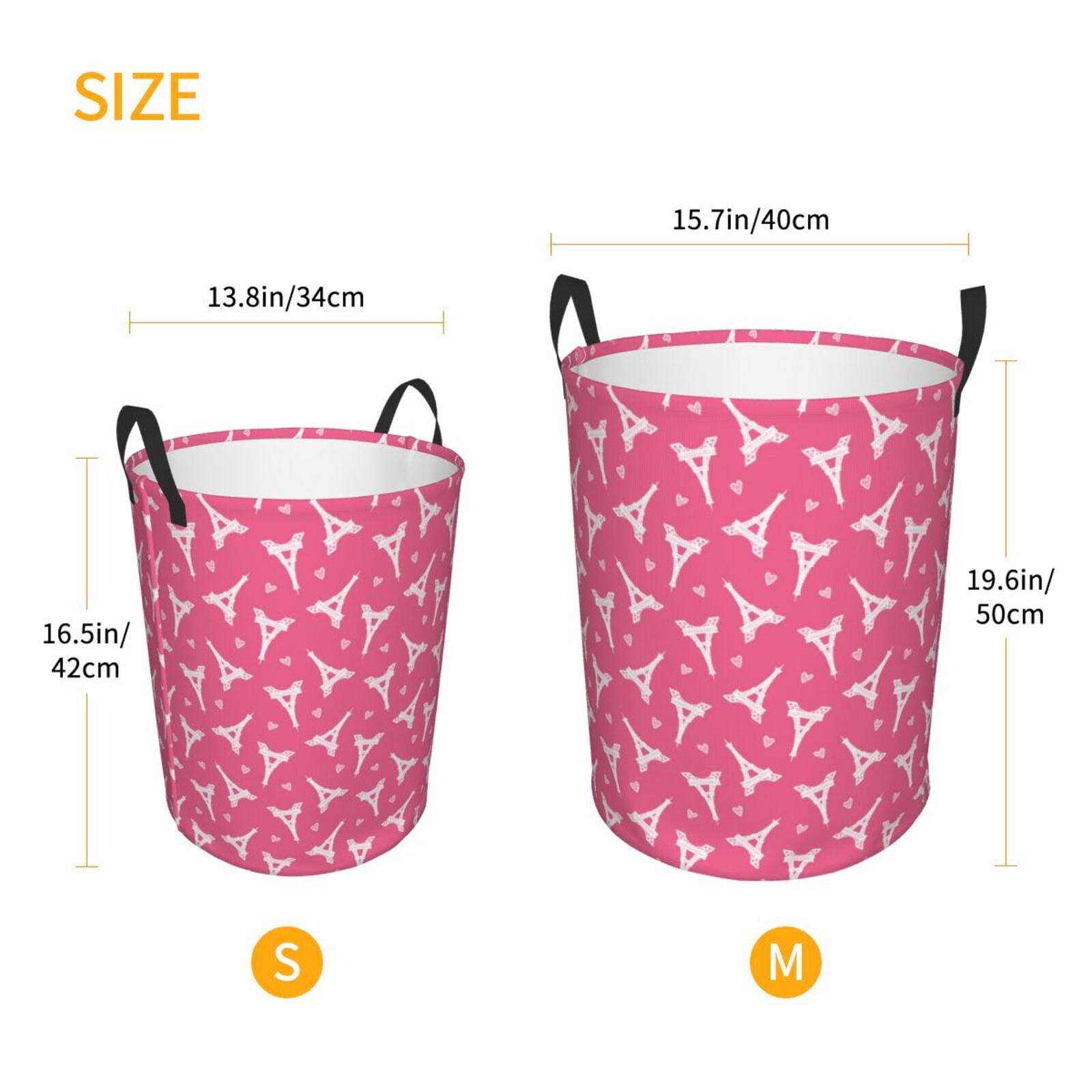 Large Laundry Basket with Handles - pink Eiffel Tower Kids Baby Dirty Clothes Laundry Hamper for Bedroom Aesthetic