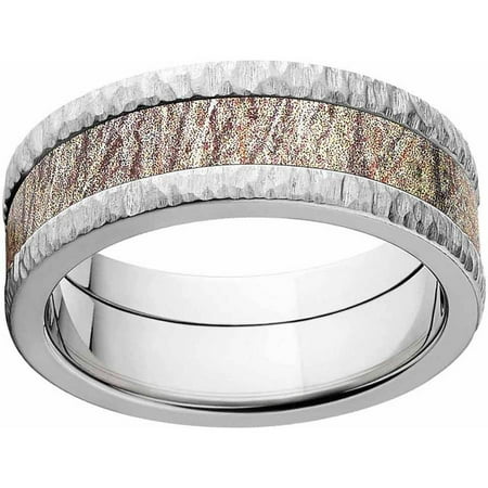 Mossy Oak Brush Men's Camo Stainless Steel Ring with Tree Barked Edges and Deluxe Comfort Fit