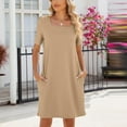 thumbnail image 2 of amelAEA Women Summer Short Sleeve Square Neck Casual Dress Solid Color Loose Knee Length Dress with Pockets, 2 of 5