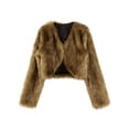 thumbnail image 5 of Yartina Womens Faux Fur Coat Shaggy Cropped Jacket Tops Long Sleeve Open Front Cardigan Warm Outwear Brown XXL, 5 of 7