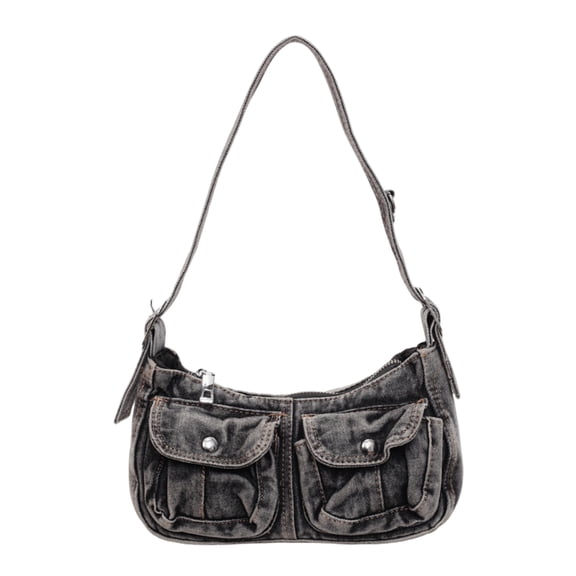 Lightweight Denim Crossbody Bag with Dual Front Magnetic Snap Flap Pockets, Zipper Main Compartment and Inner Zipper Pocket, Adjustable Strap Vintage Shoulder Purse for Women