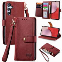 For Samsung Galaxy A14 Leather Phone Case Wallet Zipper Pocket Pouch Folio Flip Cover Kickstand, Multi Anti-theft Card Holder Cash Slot, Double Magnetic Buckle, Wrist Lanyard,Red