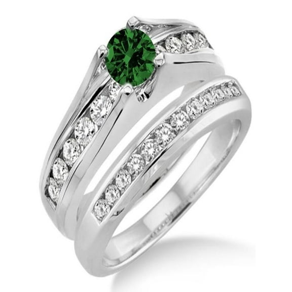 1.25 Carat Emerald & Diamond Bridal Set on 10k White Gold
