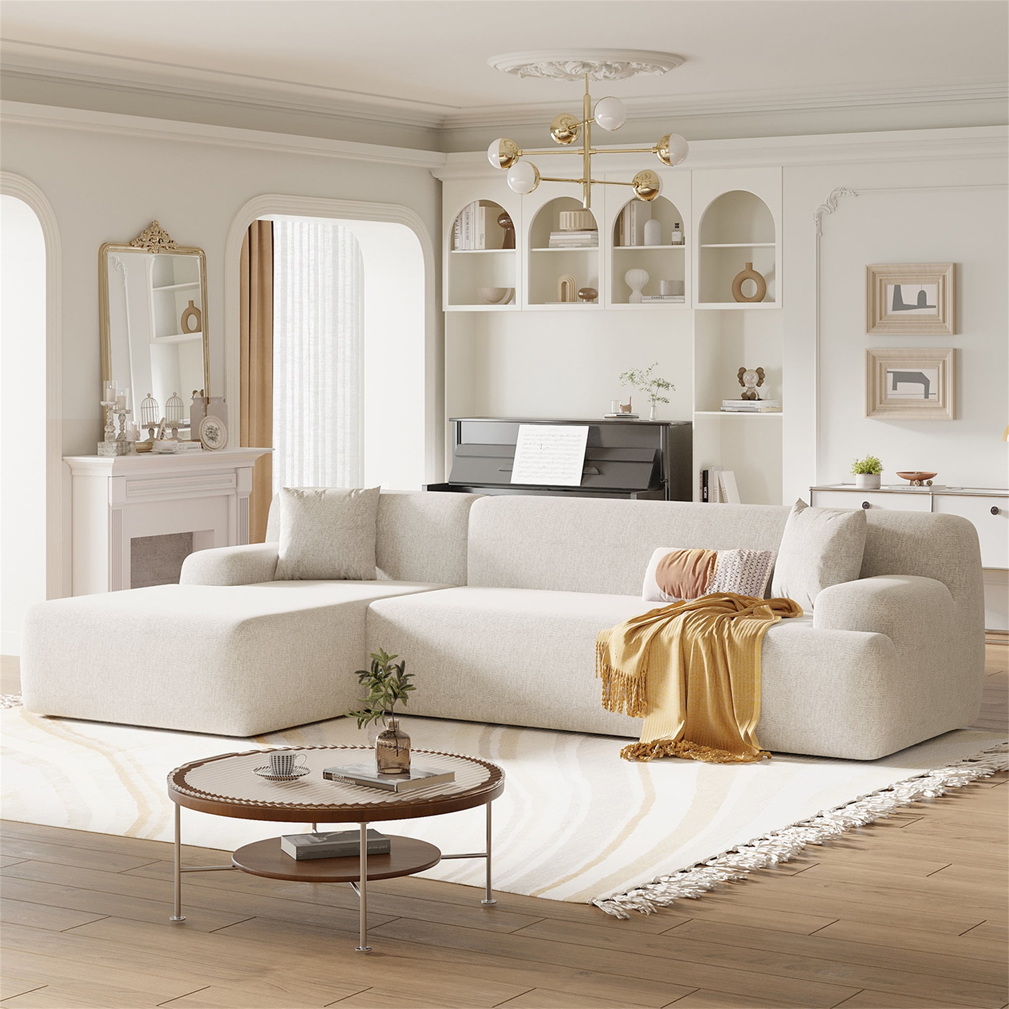 Spaco 27" L Shaped Deep Seat Modern Convertible Sectional Sofa with Modular Couch with Reversible Chaise for Living Room, Beige Spaco 27" L Shaped Deep Seat Modern Convertible Sectional Sofa with Modular Couch with Reversible Chaise for Living Room, Beige