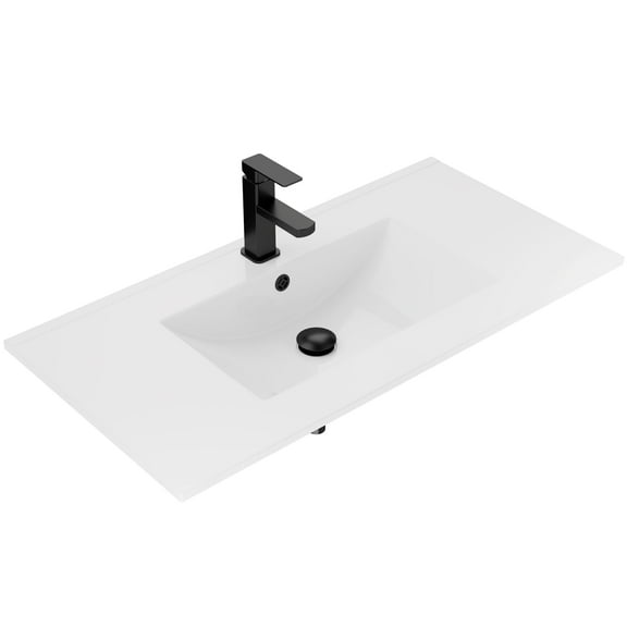 Eclife 36"  Integrated White Rectangular Bathroom Vanity Sink Top with Faucet and drain 1 Piece