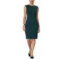 thumbnail image 3 of INSPIRE CHIC Women's Sheath Dress Pleated Neck Pencil Wear-to-Work Dresses 2XL Green, 3 of 7