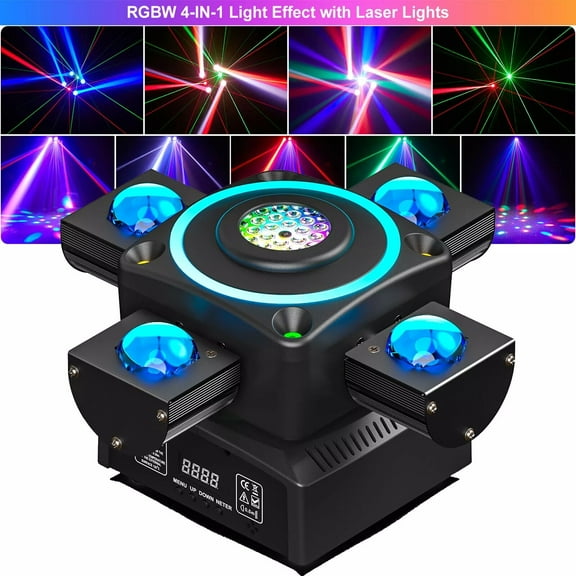 4 IN1 RGBW DJ Light w/ Laser Effect 4 Arms Moving Head Light DMX Stage Light