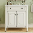 thumbnail image 2 of 31" Vintage Bathroom Vanity with Sink, Rustic Bathroom Cabinet with Soft Close Doors and Adjustable Shelf, Freestanding Bathroom Vanity with Rubber Wood Legs, White, 2 of 9