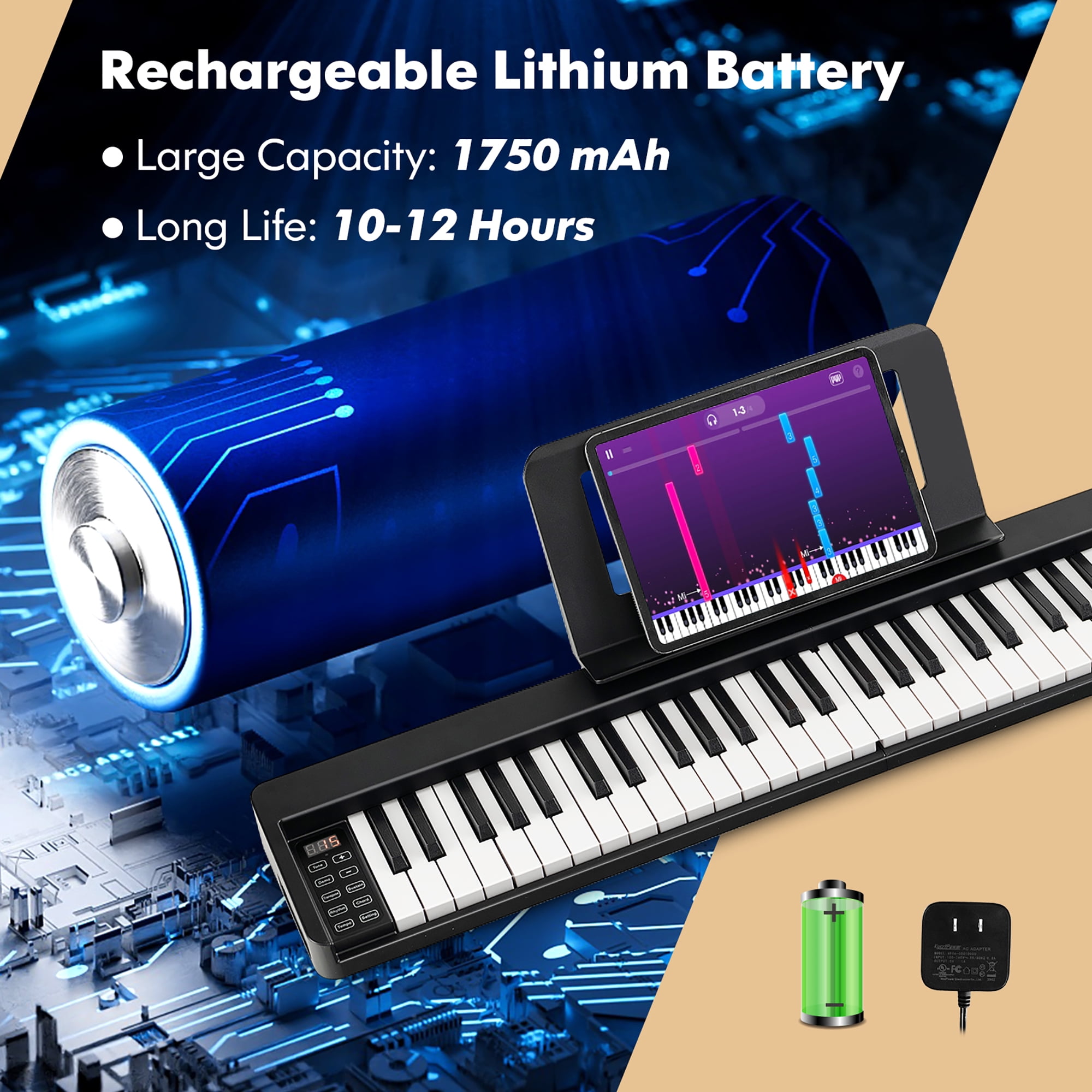 Gymax 61-Key Folding Piano Keyboard Portable Electric Piano w/ Full Size Keys Music Stand