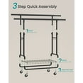 thumbnail image 6 of Heavy-Duty Rolling Garment Rack with Extendable Double Hanging Rods, 594 lb Capacity, Adjustable 3-Height with Shelf, Mobile Storage Organizer, Black, 6 of 7