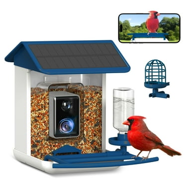 Smart Bird Feeder with Camera, Free AI Forever for 11000  Bird Species, 64G TF Card & 1080P HD, Solar-Powered Wireless Outdoor Bird Feeder, App Alerts & Two-Way Audio (Deep Blue)