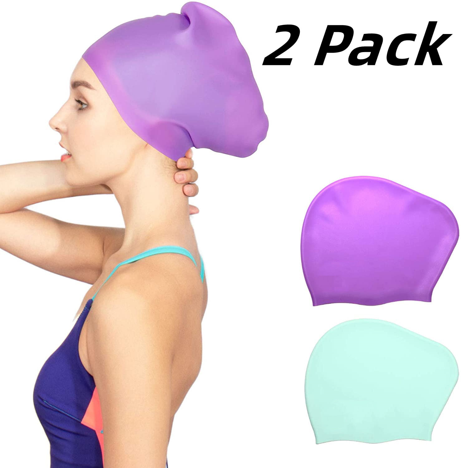Silicone Swimming Cap Waterproof Bathing Cap w/ Ear Pocket/Pouches for Adult/Kid 