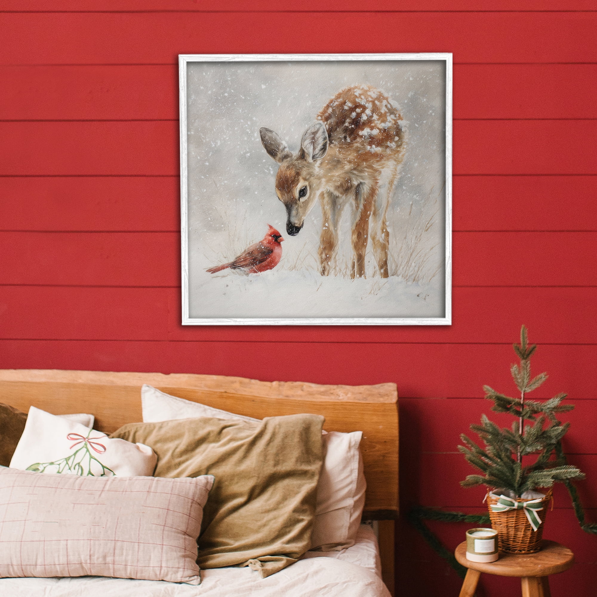 Stupell Industries Little Fawn & The Cardinal White Framed Giclee Art, design by Tina LeCour