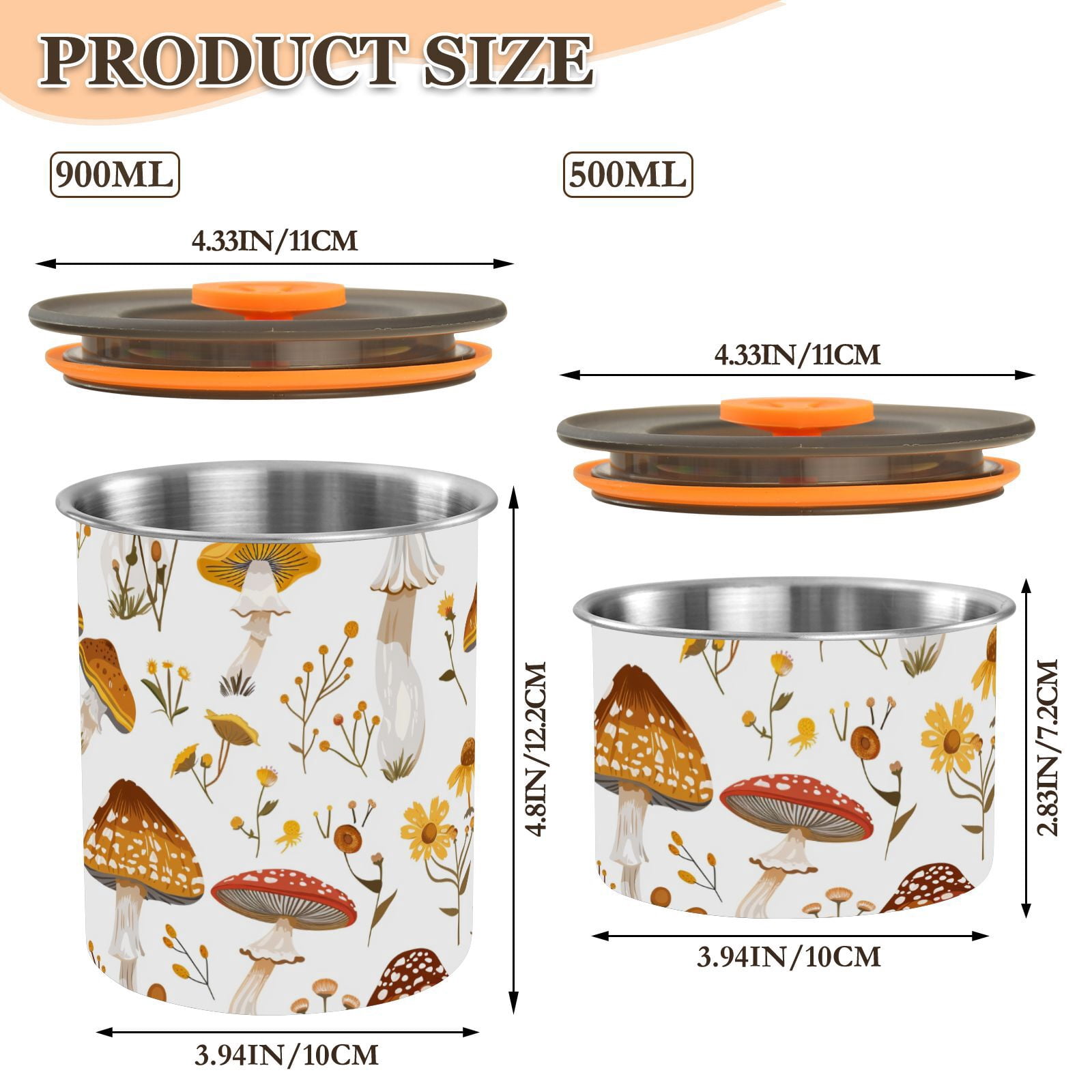 Mushroom Flower Airtight Coffee Bean Canister 30oz Food Storage Containers with Lids For Gournd, Tea, Sugar, Flour, Rice, Cereal, Candy Cookie Jar