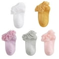 thumbnail image 1 of Laklulu-Conjunto de 5 piezas de calcetines con borde con volantes para niños pequeños, calcetines de encaje doble para niña, calcetines de baile para estudiantes de color sólido, 1 of 5