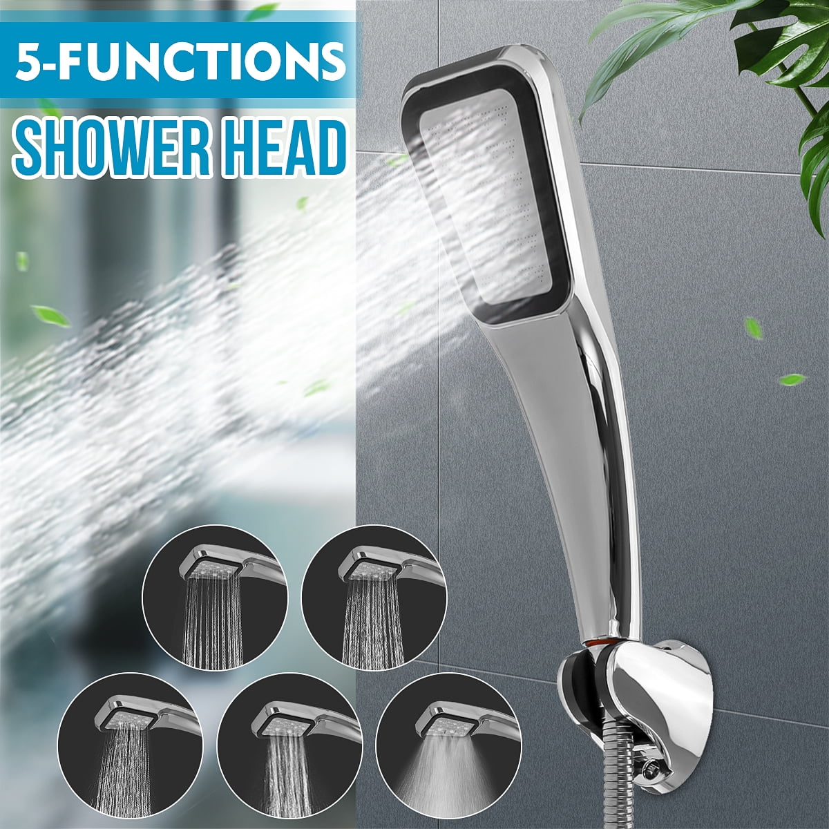 High Pressure 5 Setting Shower Head Bathroom Hand Held Showerhead Water Saving