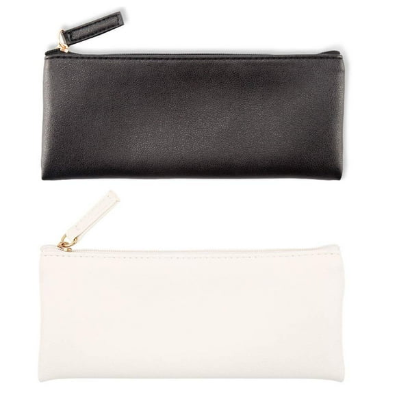 EONMIR PU Leather Pencil Case Pouch Bag,Small Simple Pencil Pouch,Makeup Pouch for Girls,Boys,School,Office(Black+White) Black+white