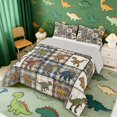 thumbnail image 2 of Manfei Vintage Dino Animals King Size Comforter Sets,Retro Plaid Comforters King Size,Yellow Gray,Light Gray Reversible,3 Pieces,1 Comforter and 2 Pillowcases, 2 of 7