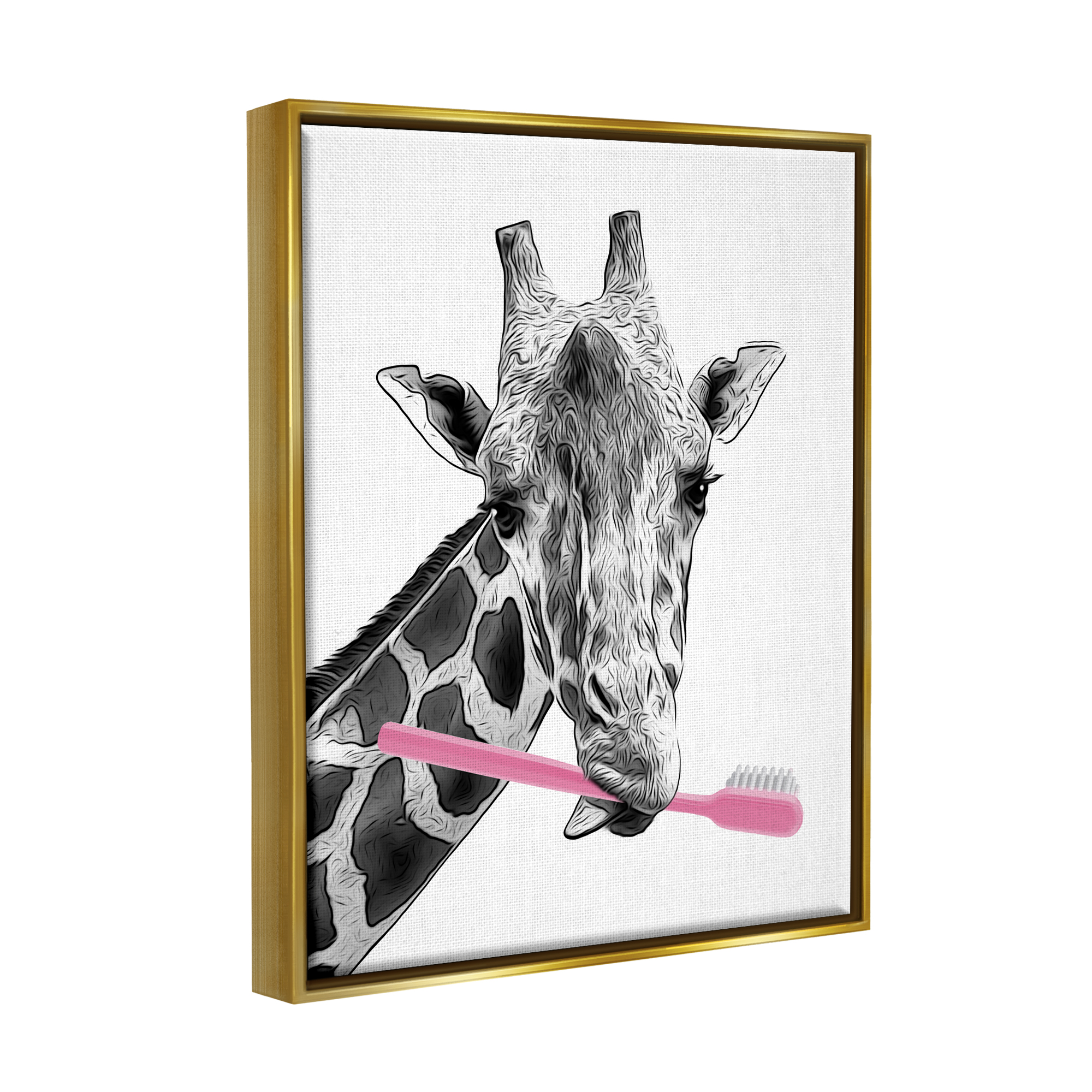 Stupell Industries Funny Animal Bathroom Toothbrush Animals & Insects Painting Gold Floater Framed Art Print Wall Art