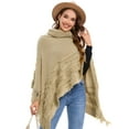 thumbnail image 2 of Women's Elegant Knitted Shawl Poncho with Fringed High-Neck Striped Sweater Pullover Cape, 2 of 6