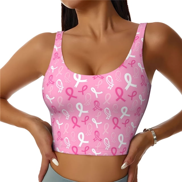 Fotbe Breast Cancer Awareness (3) Sujetador Deportivo Largo sin Aros para Mujer con Almohadillas y Soporte Medio, Transpirable y Absorbente, Camiseta Tipo Chaleco o Tank Top-XX-Large