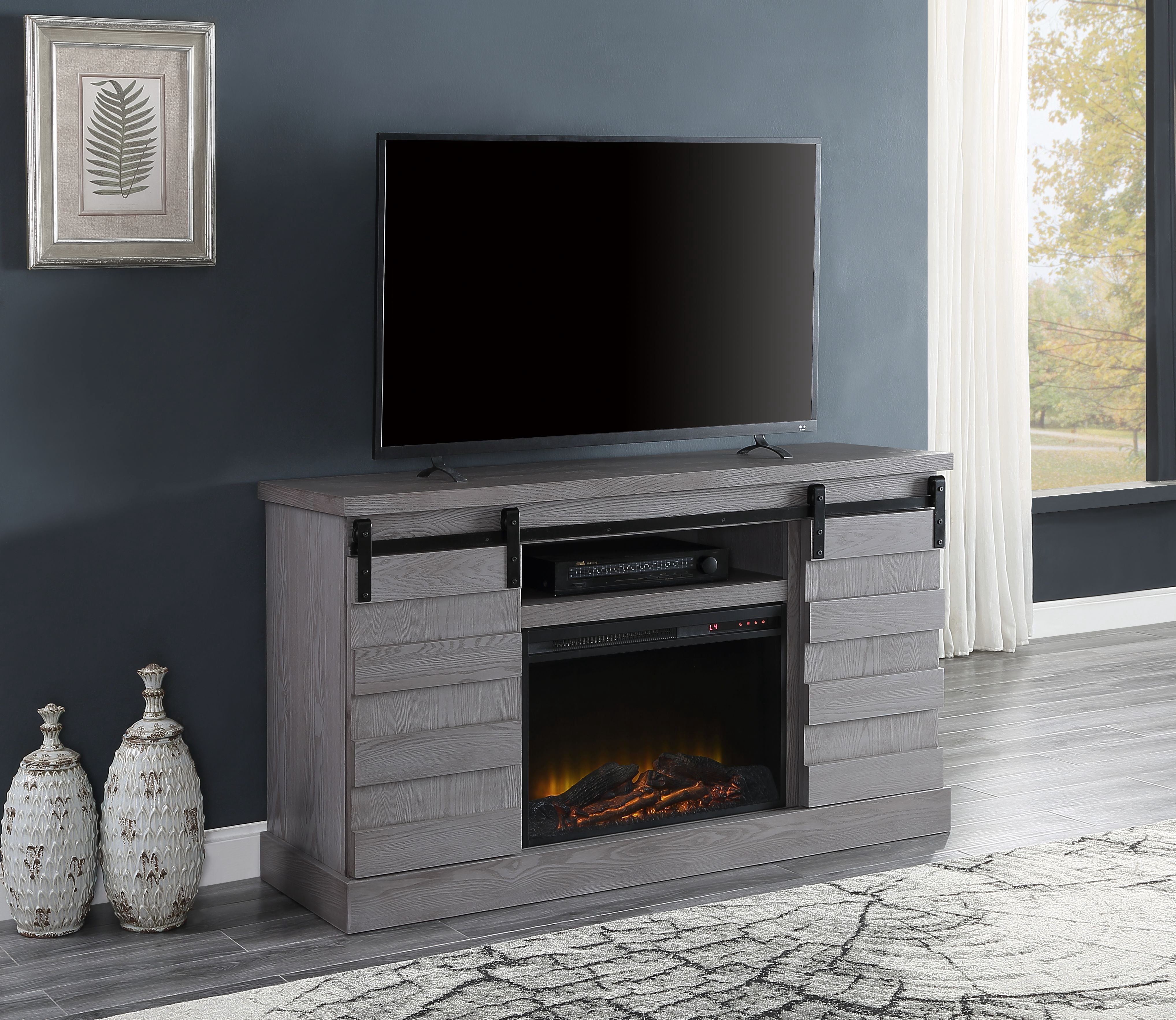 ACME Amrita TV Stand w/Fireplace, Gray Oak 91616 - Walmart.com