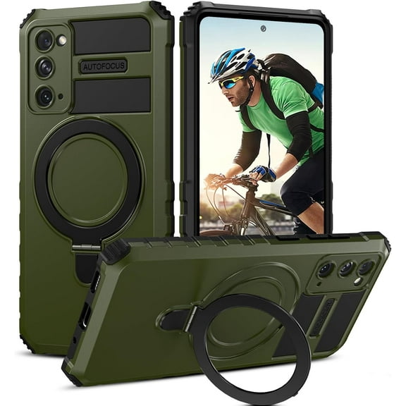 for Samsung Galaxy S20 FE Case  Built in Stand & Ring Holder[Compatible with MagSafe],  Grade Shockproof Protective Phone Case for Samsung S20 FE 4G/5G, Green