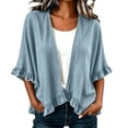 thumbnail image 5 of Miqool Womens Ruffled Denim Cardigans Open Front Lightweight 3/4 Sleeve Casual Trendy Jean Jackets Outerwear, 5 of 9